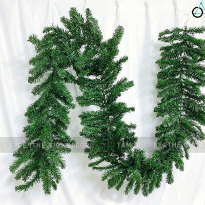 Dây lá thông bản lớn xanh trơn đầu tròn dài 270cm [Nhiều lá - Rộng 25cm] DAYLA-03