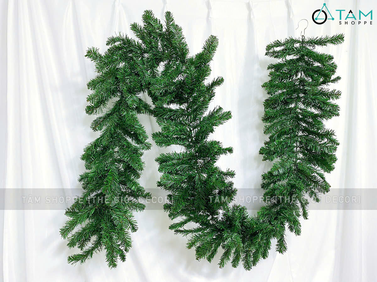 Dây lá thông bản lớn xanh trơn đầu tròn dài 270cm [Nhiều lá - Rộng 25cm] DAYLA-03