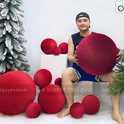Trái châu vải nhung đỏ thủ công cỡ lớn [Nhung xịn - ĐK10-45cm] TRAICHAU-28